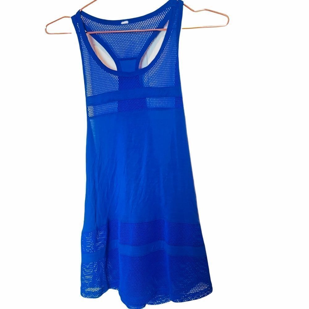 EUC Alo Yoga Blue Mesh Racerback Tank Top Small